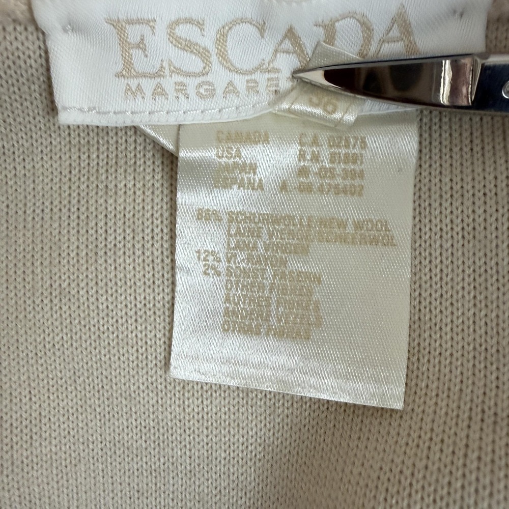 Vtg Escada Cardigan Sweater Women 36 US Small White Contrast Trim Wool Old Money - Picture 6 of 15
